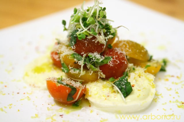 Салат из помидоров на ложе из моцареллы - фото
